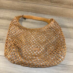 Marta Ponti Portugal Leather Fabric Woven Tote Shoulder Bag‎ Light Brown